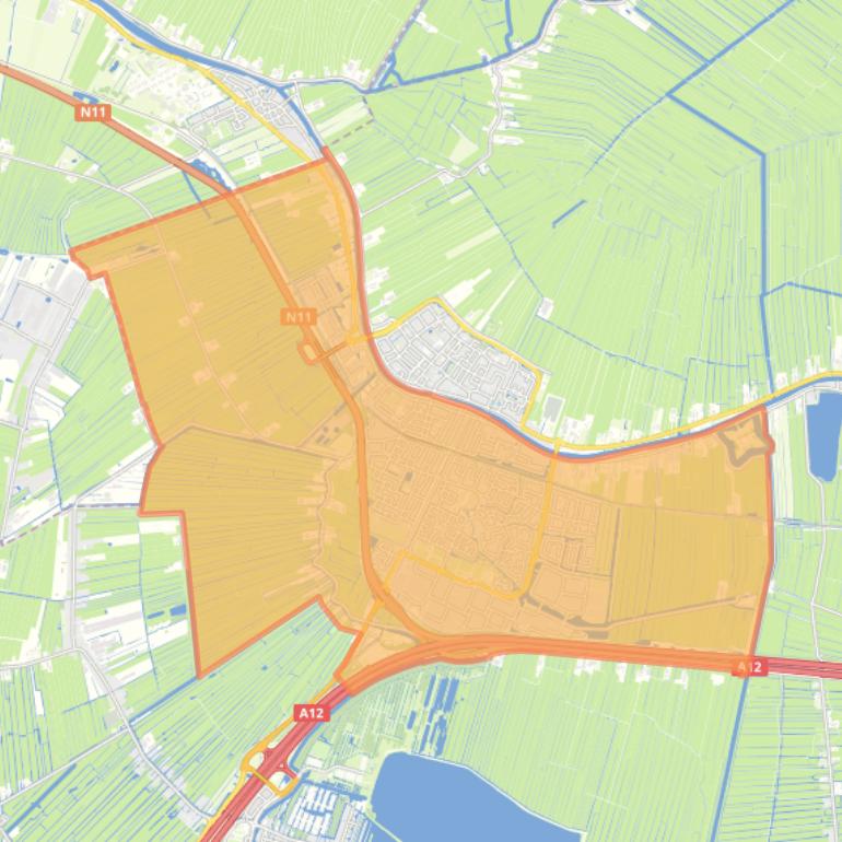 Kaart van de wijk Bodegraven-Zuid.