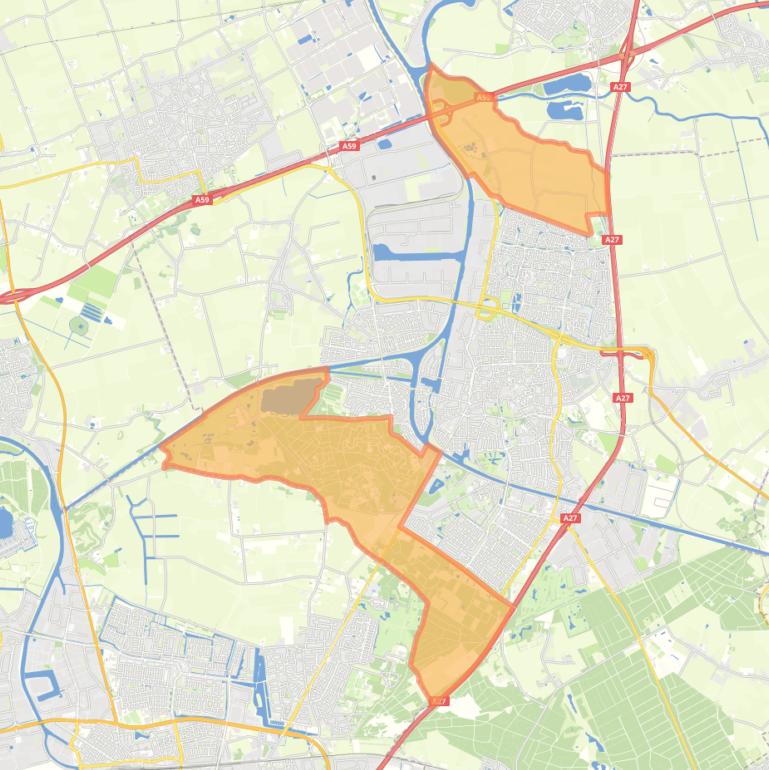 Kaart van de wijk Buitengebied Oosterhout.
