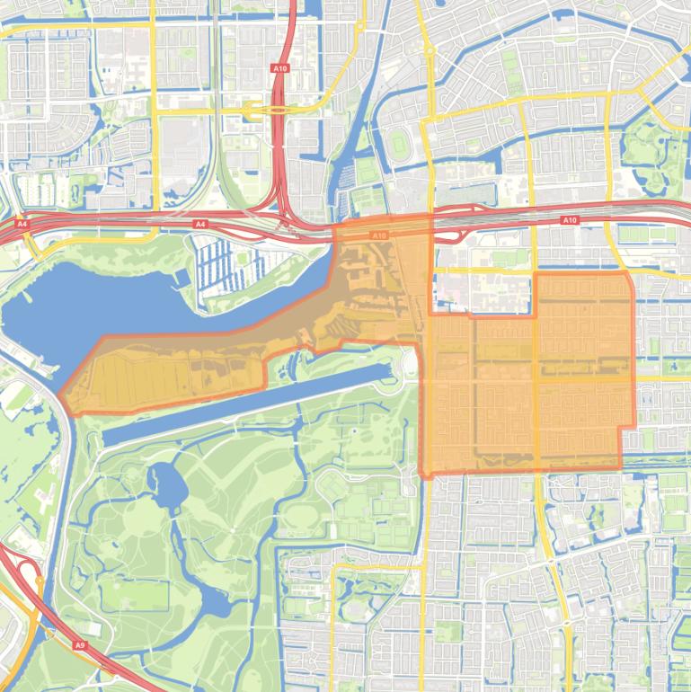 Kaart van de wijk Buitenveldert-West.
