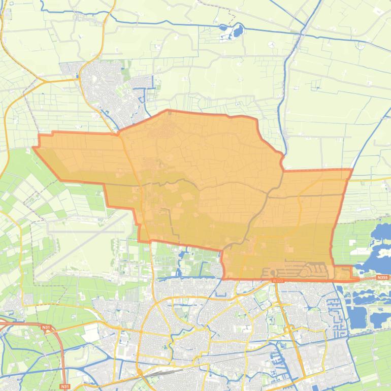 Kaart van de wijk Dokkumer Ie en omgeving.