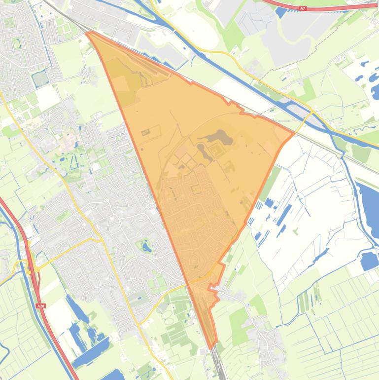 Kaart van de wijk Haren-Oost en omgeving.