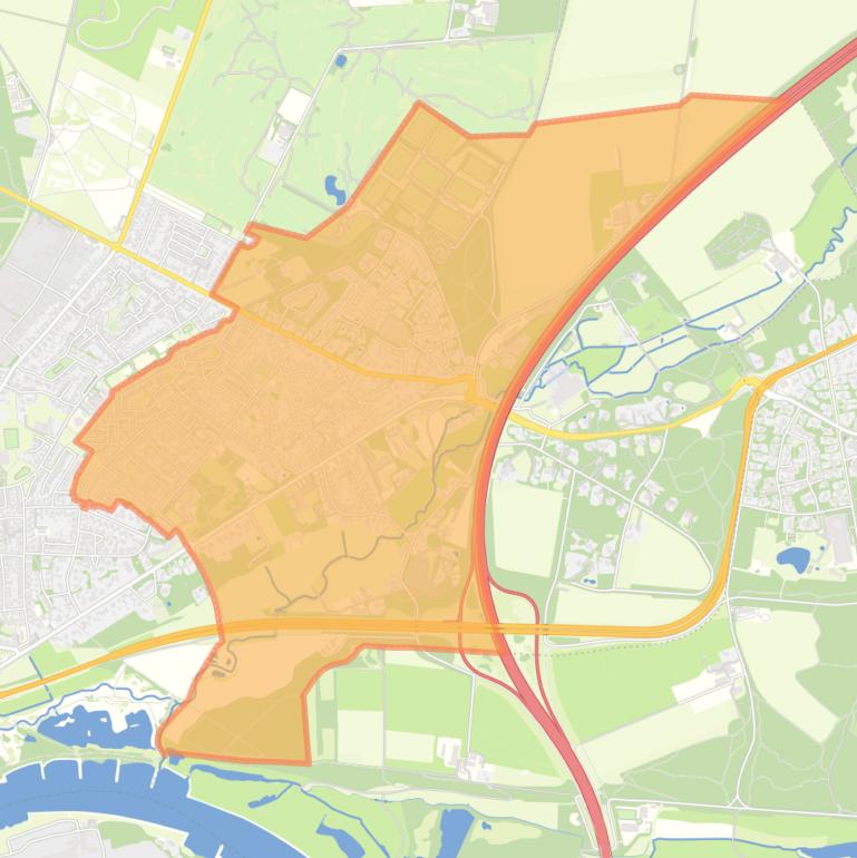 Kaart van de wijk Heelsum ten westen van de rijksweg.