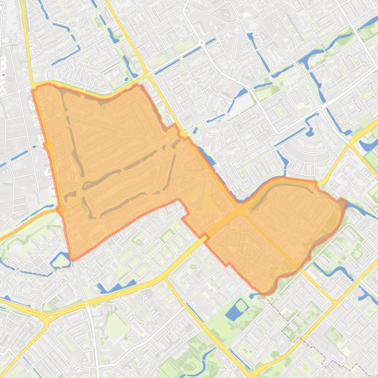 Kaart van de wijk Hoogdorp en Waterakkers.