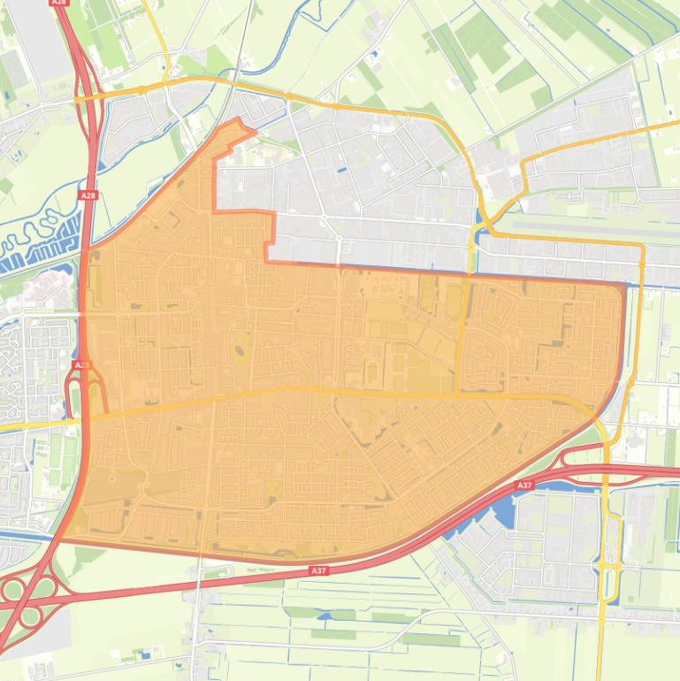 Kaart van de wijk Hoogeveen.