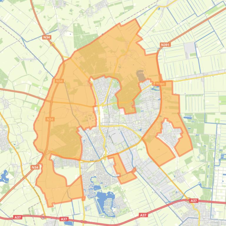 Kaart van de wijk Kern Emmen Noord.