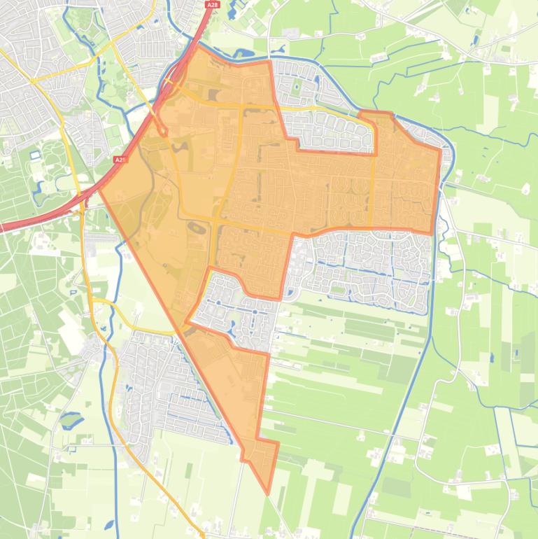 Kaart van de wijk Leusden-Centrum West.