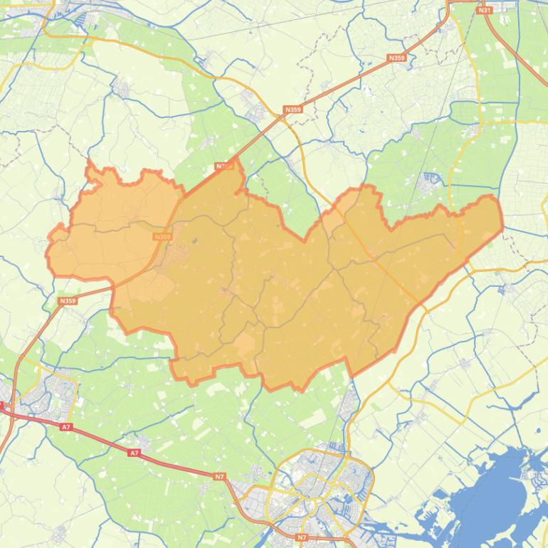 Kaart van de wijk Littenseradiel.