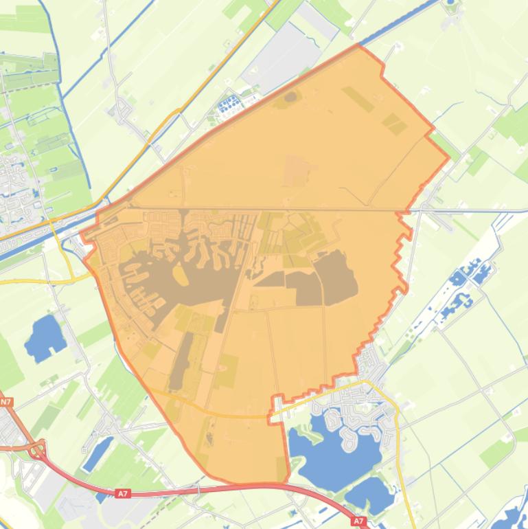 Kaart van de wijk Meerstad en omgeving.