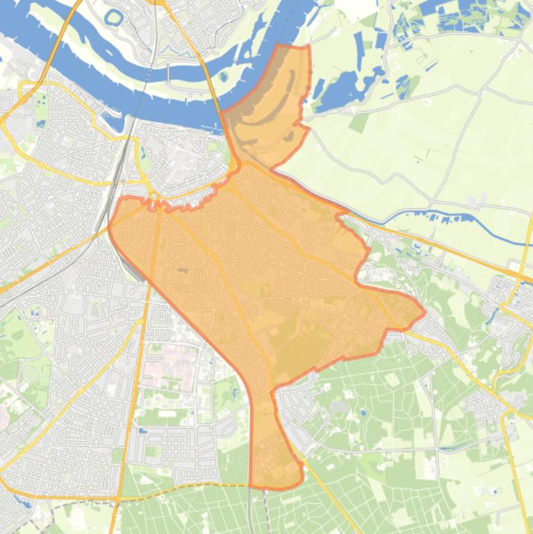 Kaart van de wijk Nijmegen-Oost.