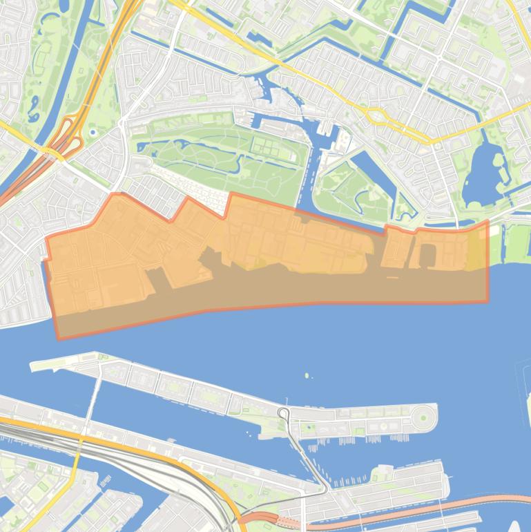 Kaart van de wijk Noordelijke IJ-oevers-Oost.