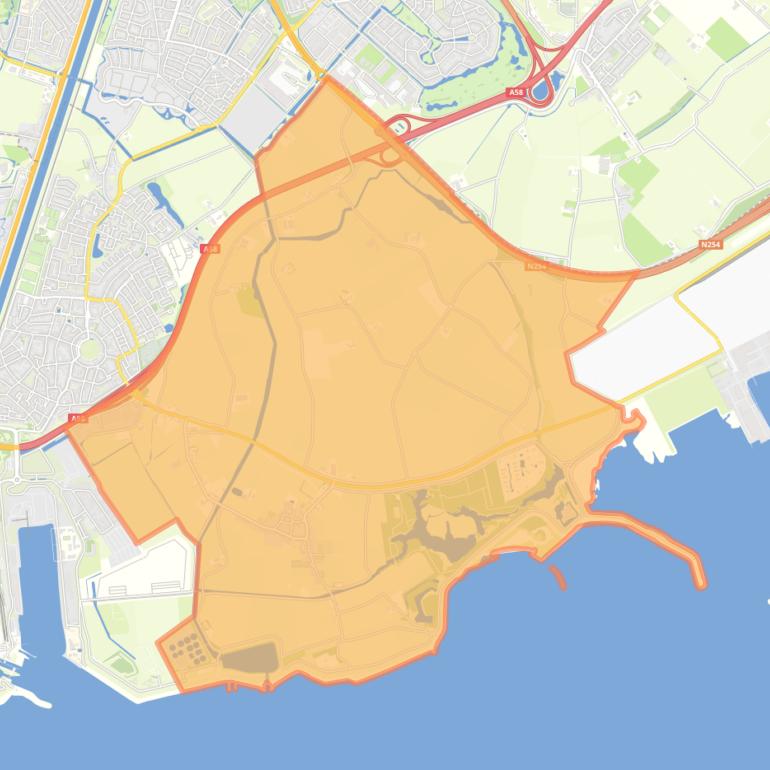 Kaart van de wijk Ritthem en omgeving.