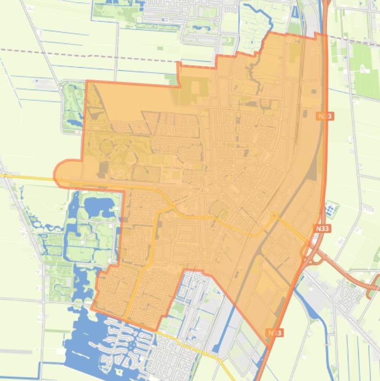 Kaart van de wijk Veendam-kern.