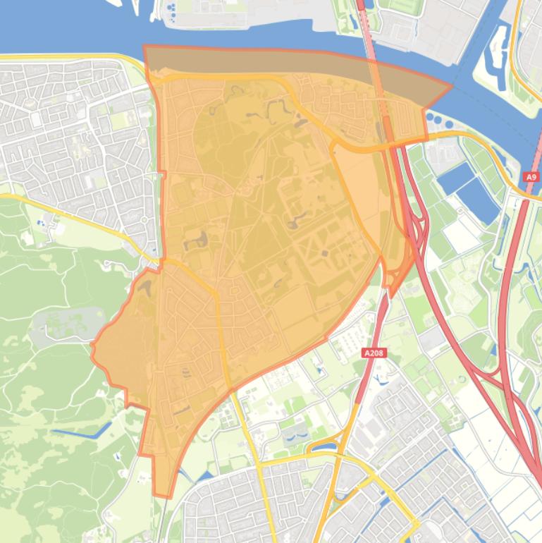 Kaart van de wijk Velsen-Zuid en Driehuis.