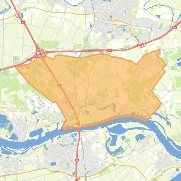 Kaart van de wijk Waardenburg en Opijnen.