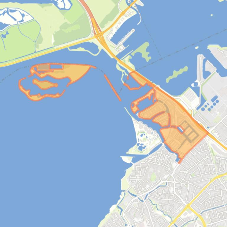 Kaart van de wijk Waterfront.