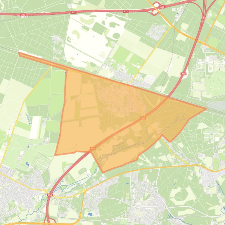 Kaart van de wijk Wolfheze ten zuiden van het spoor.