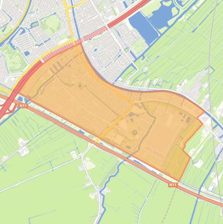 Kaart van de wijk Zoeterwoude-Rijndijk.