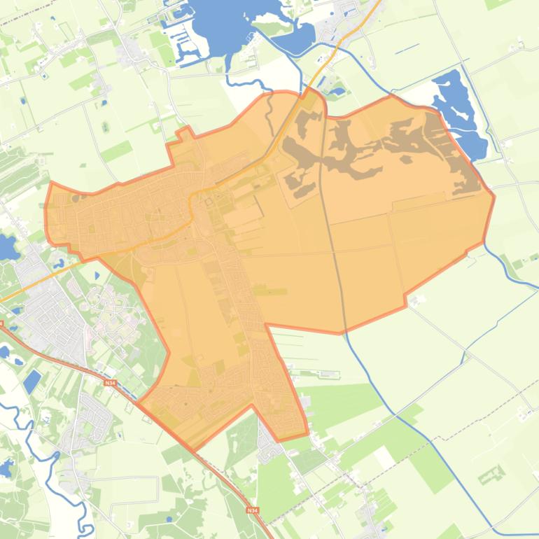 Kaart van de wijk Zuidlaren.