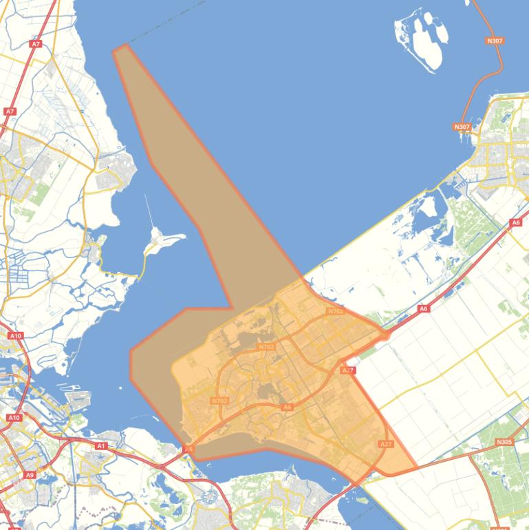 Kaart van de woonplaats Almere.