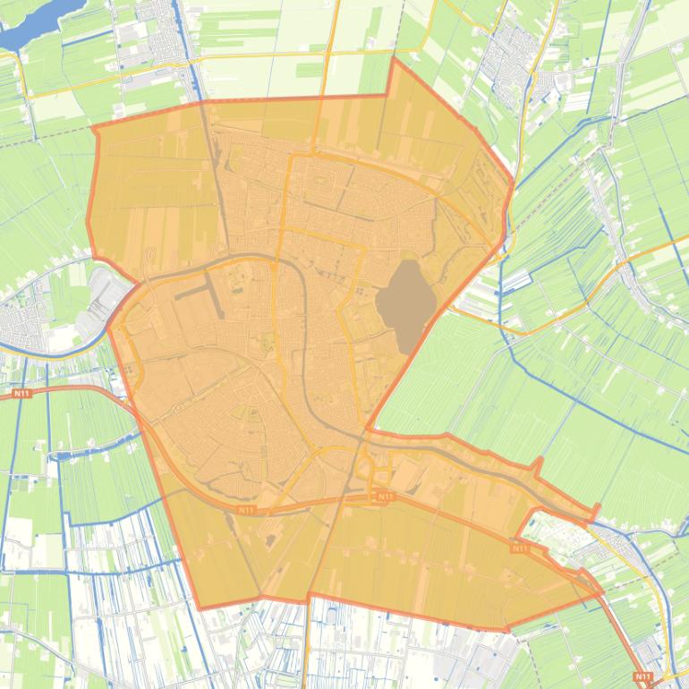 Kaart van de woonplaats Alphen aan den Rijn.