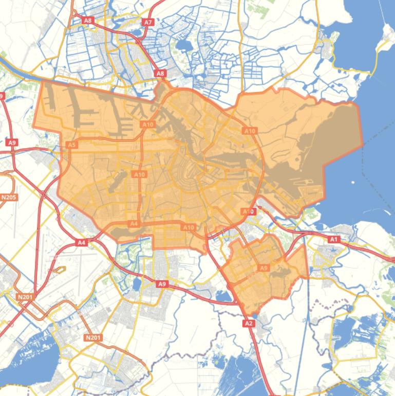 Kaart van de woonplaats Amsterdam.