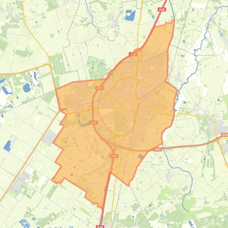 Kaart van de woonplaats Assen.