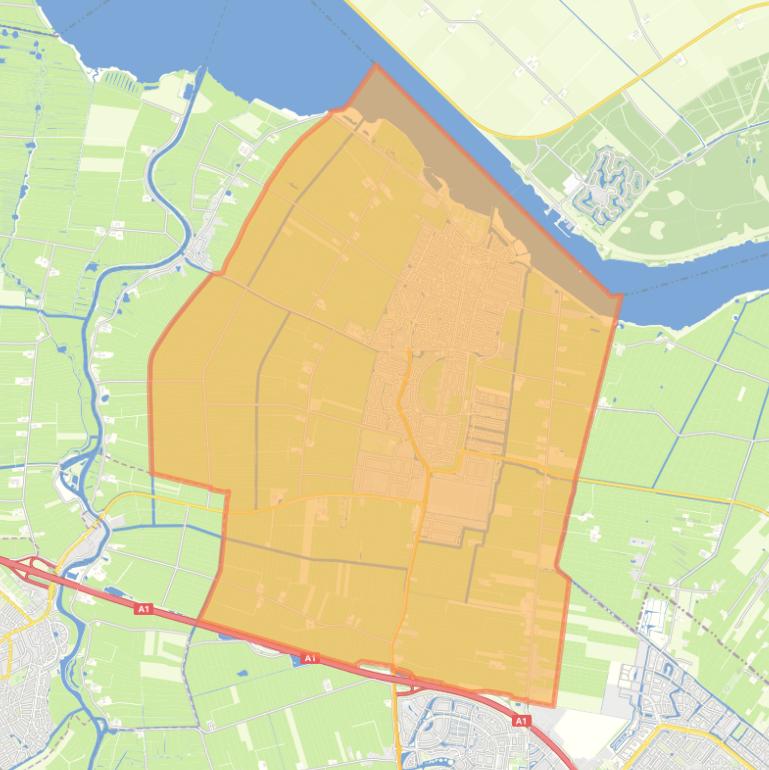 Kaart van de woonplaats Bunschoten-Spakenburg.