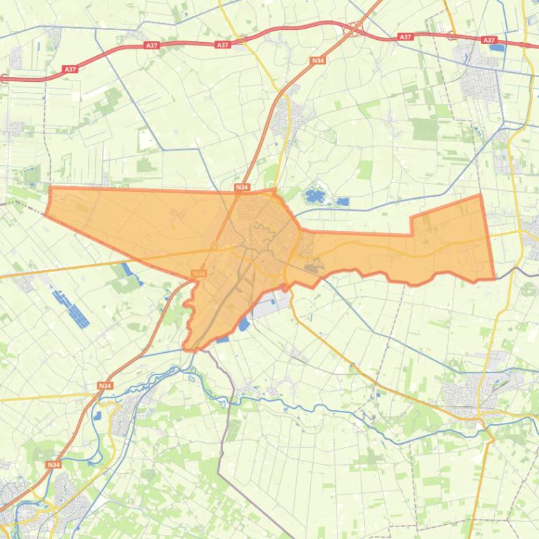 Kaart van de woonplaats Coevorden.