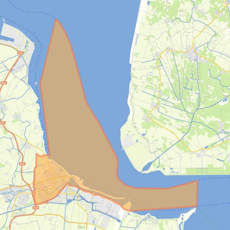 Kaart van de woonplaats Delfzijl.