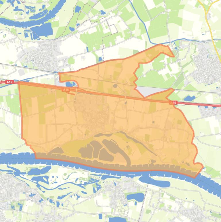 Kaart van de woonplaats Dodewaard.