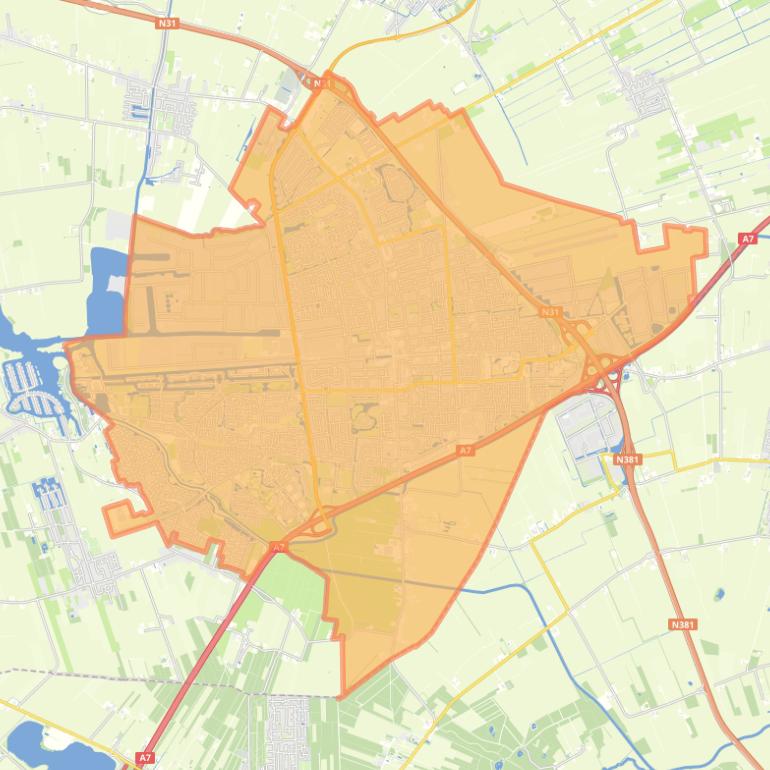 Kaart van de woonplaats Drachten.