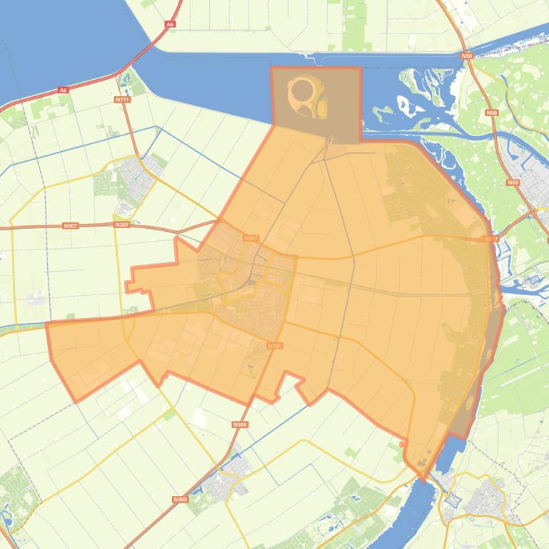 Kaart van de woonplaats Dronten.