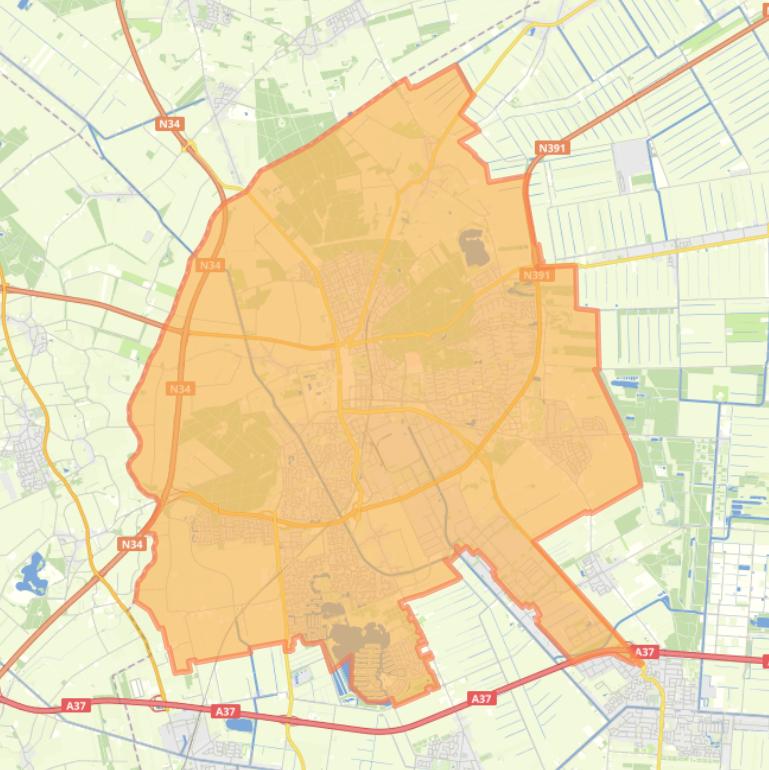 Kaart van de woonplaats Emmen.