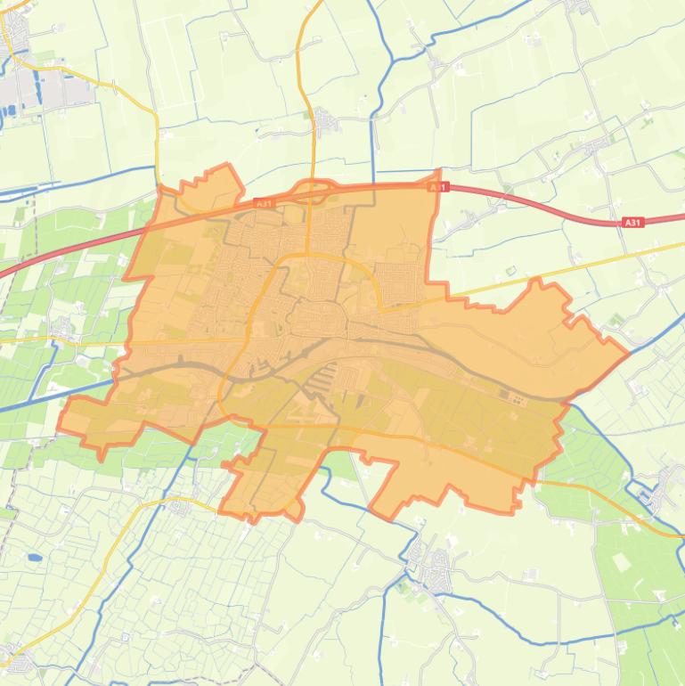 Kaart van de woonplaats Franeker.