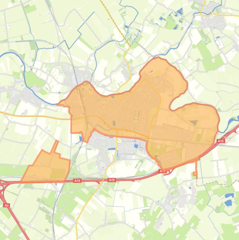 Kaart van de woonplaats Geldermalsen.