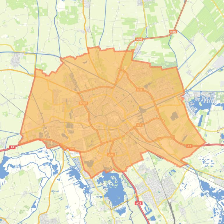 Kaart van de woonplaats Groningen.