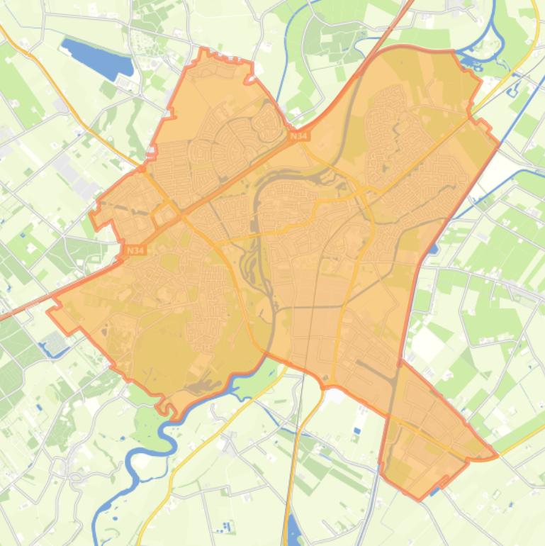 Kaart van de woonplaats Hardenberg.