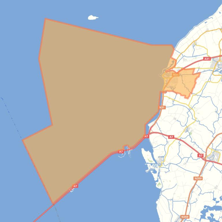 Kaart van de woonplaats Harlingen.