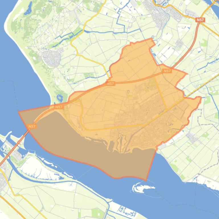 Kaart van de woonplaats Hellevoetsluis.