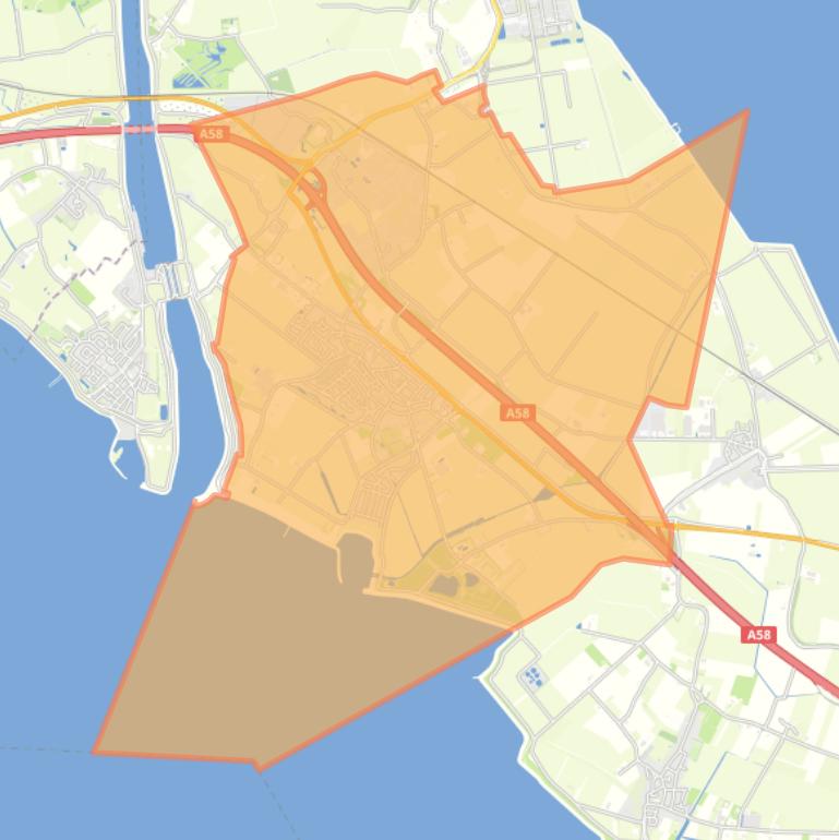 Kaart van de woonplaats Kruiningen.