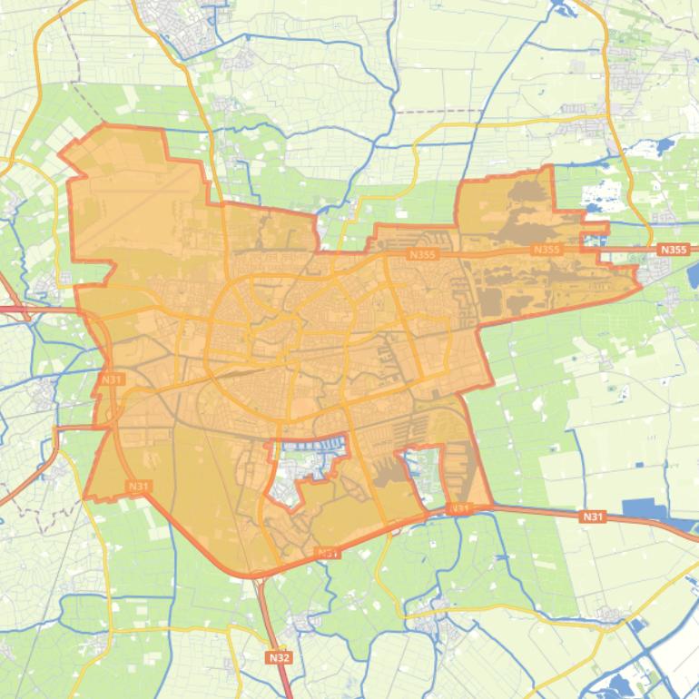 Kaart van de woonplaats Leeuwarden.