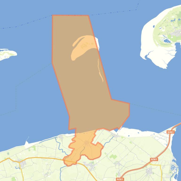 Kaart van de woonplaats Nes.