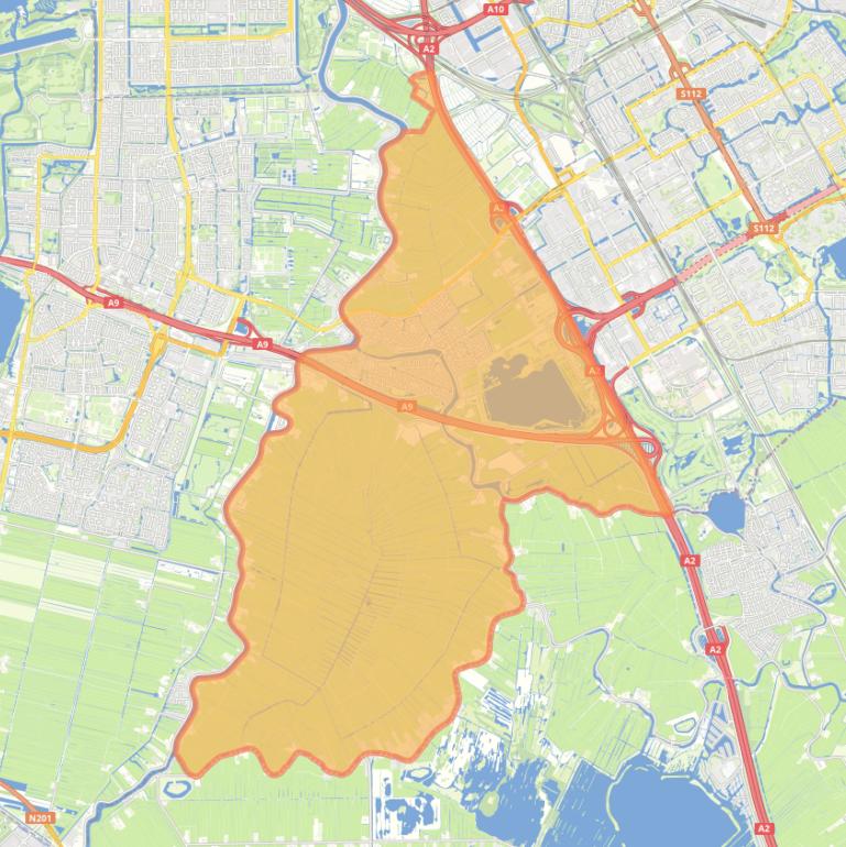 Kaart van de woonplaats Ouderkerk aan de Amstel.