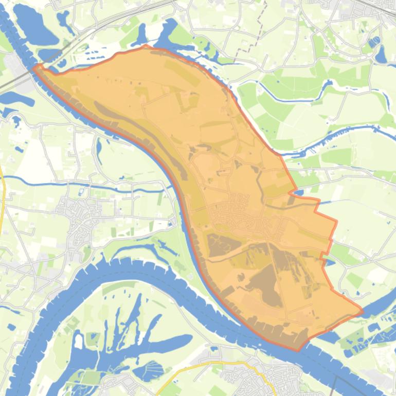 Kaart van de woonplaats Pannerden.