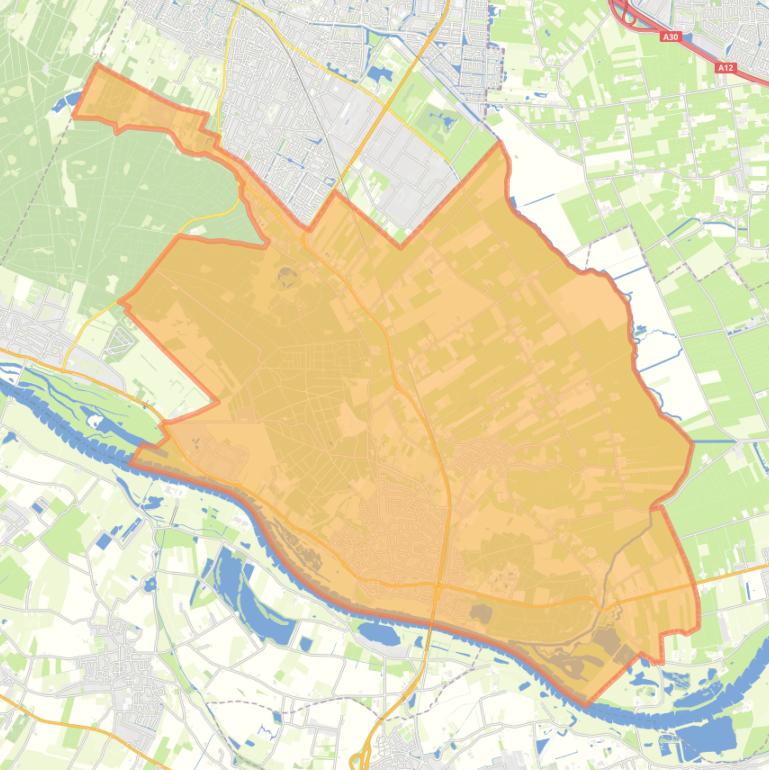 Kaart van de woonplaats Rhenen.