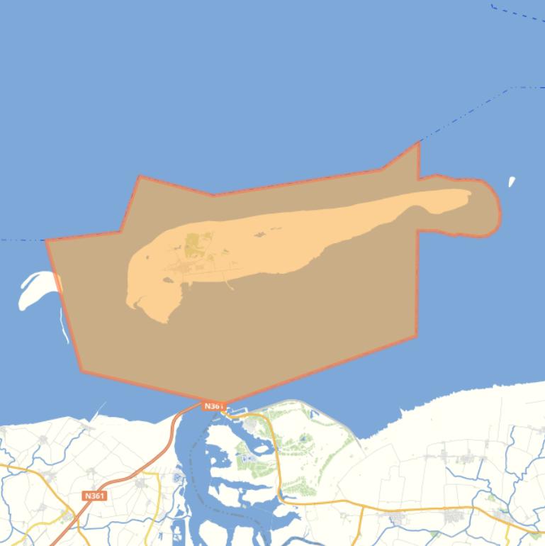 Kaart van de woonplaats Schiermonnikoog.