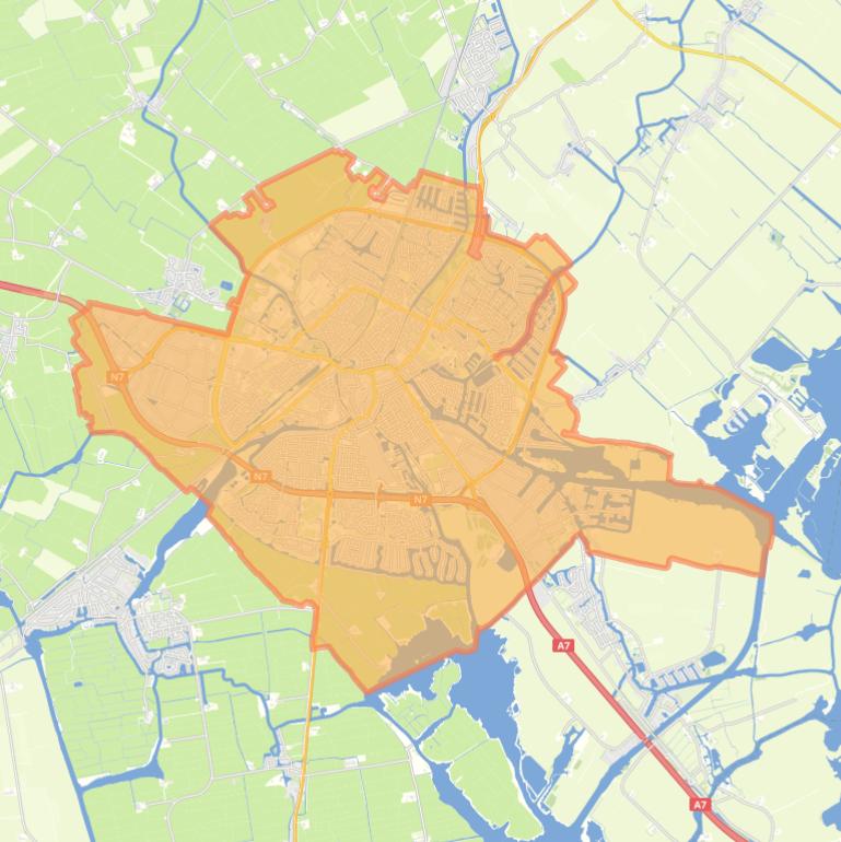 Kaart van de woonplaats Sneek.
