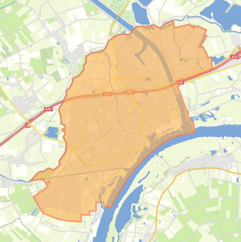 Kaart van de woonplaats Tiel.