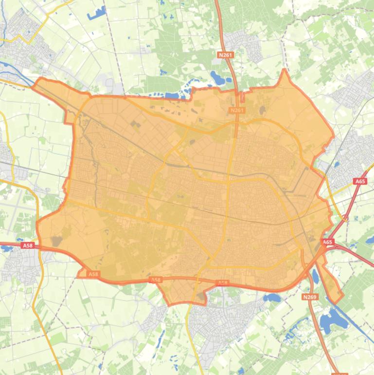 Kaart van de woonplaats Tilburg.