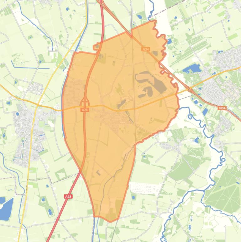 Kaart van de woonplaats Tynaarlo.